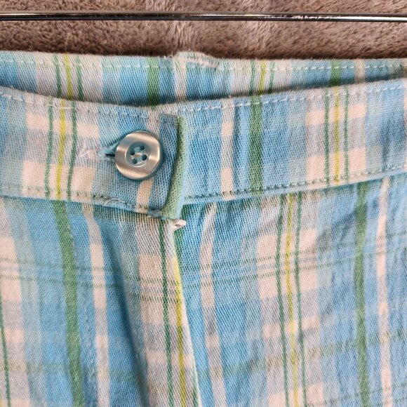 Womens St John's Bay Capris Pants Stretch Blue White Green Plaid Hi Rise Size 8 - Picture 4 of 11